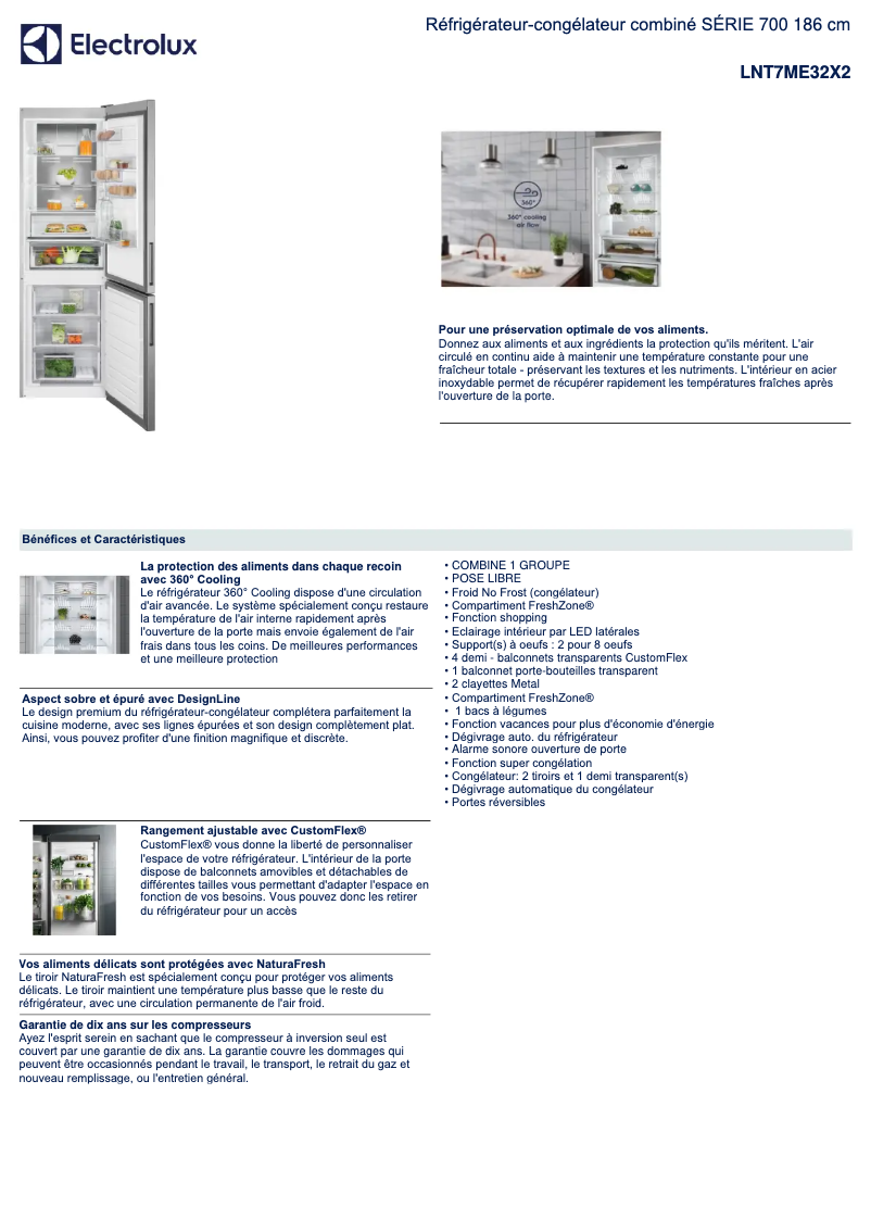 Page 1 de la notice Fiche technique Electrolux LNT7ME32X2