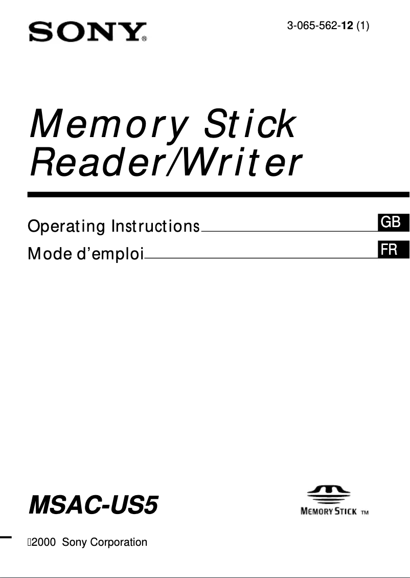 Page 1 de la notice Manuel utilisateur Sony MSAC-US5