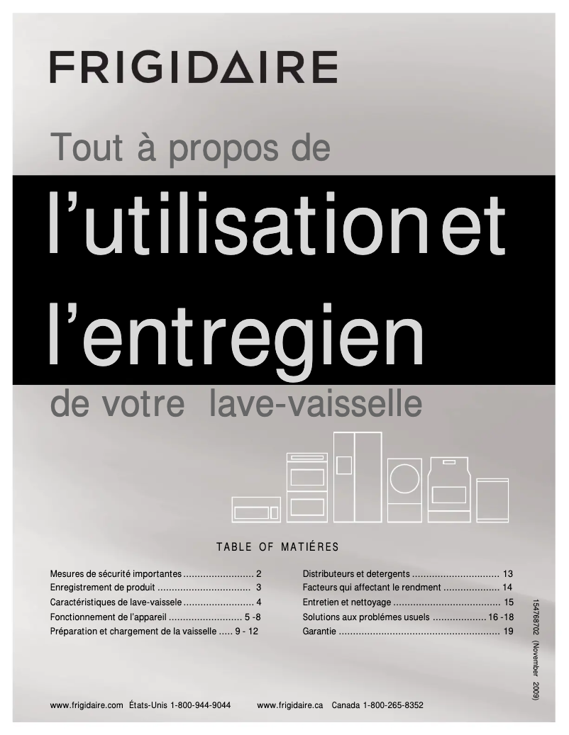 Page 1 de la notice Manuel utilisateur Frigidaire FGHD2461KW