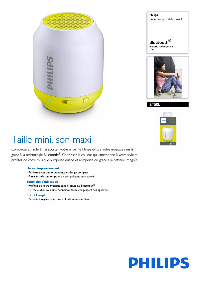 Página 1 del manual Ficha técnica Philips BT50L