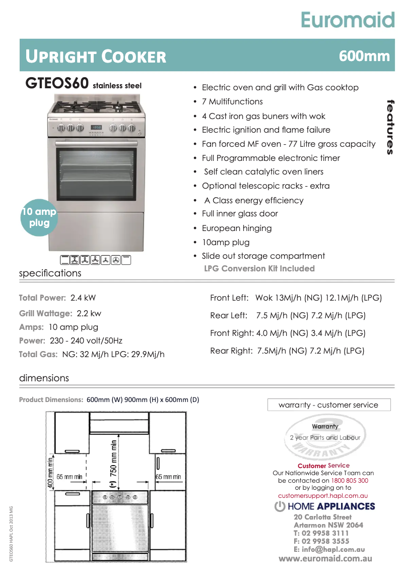 Page n°1 - Manuel utilisateur Euromaid GTEOS60