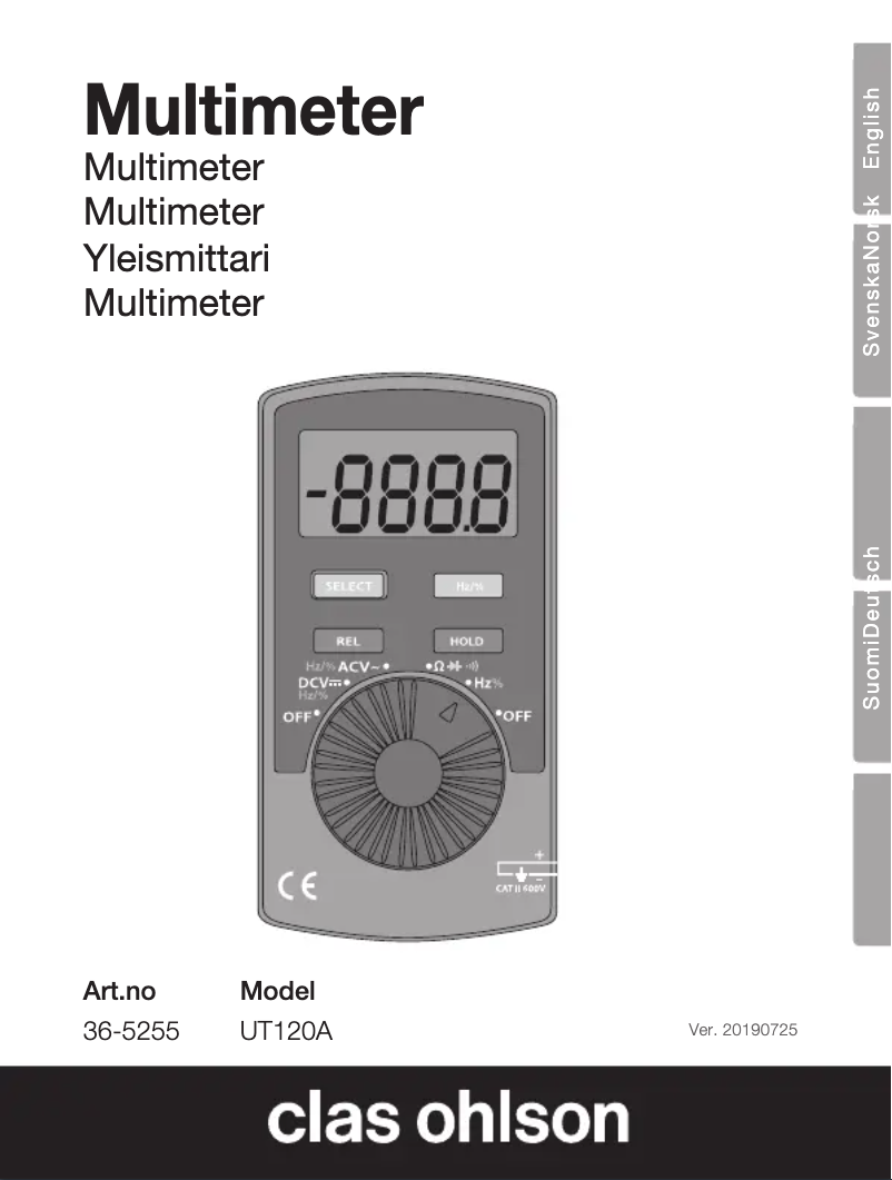 Page 1 de la notice Manuel utilisateur Clas Ohlson UT120A