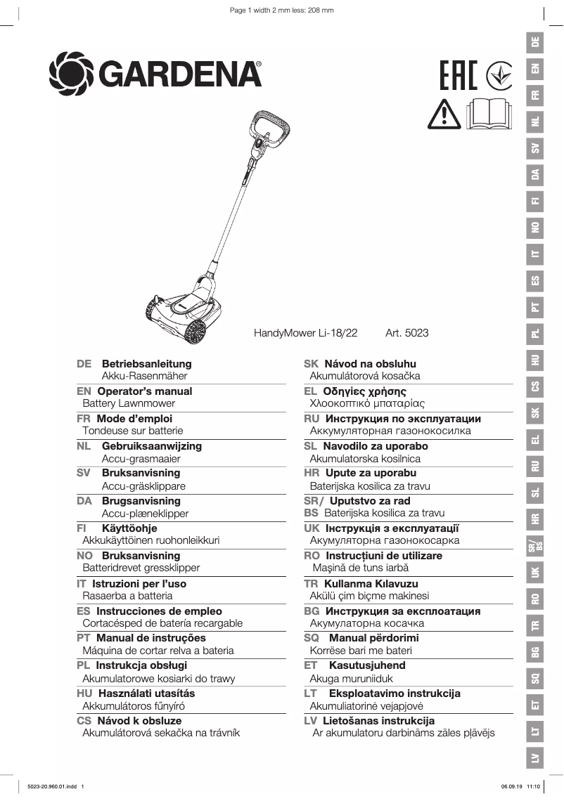 Page n°1 - Manuel utilisateur Gardena HandyMower Li-18/22