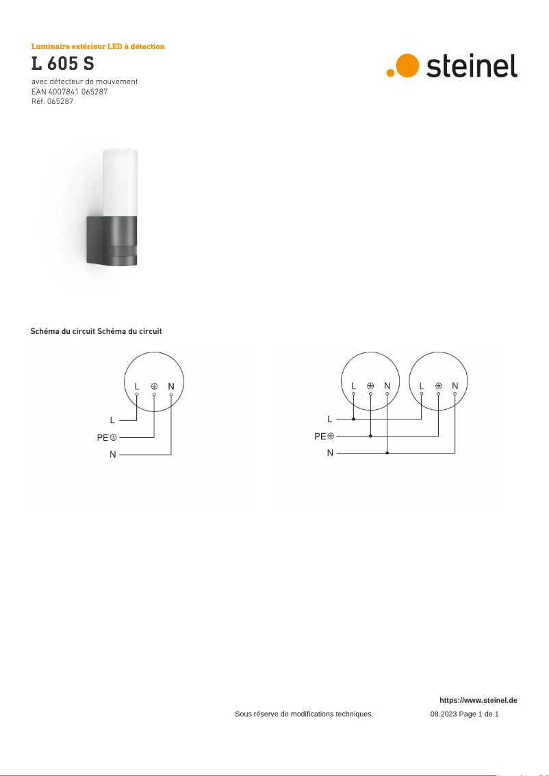 Page n°1 - Schéma de câblage Steinel L 605 S