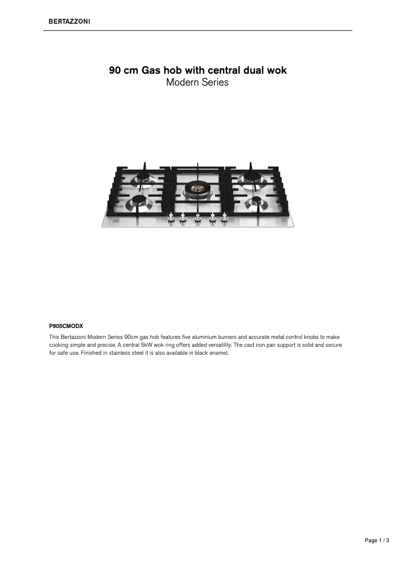 Page 1 de la notice Fiche technique Bertazzoni P905CMODX