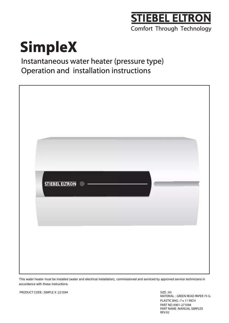 Page 1 de la notice Manuel utilisateur Stiebel Eltron SimpleX