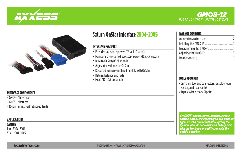 Page 1 de la notice Manuel utilisateur AXESS GMOS-12