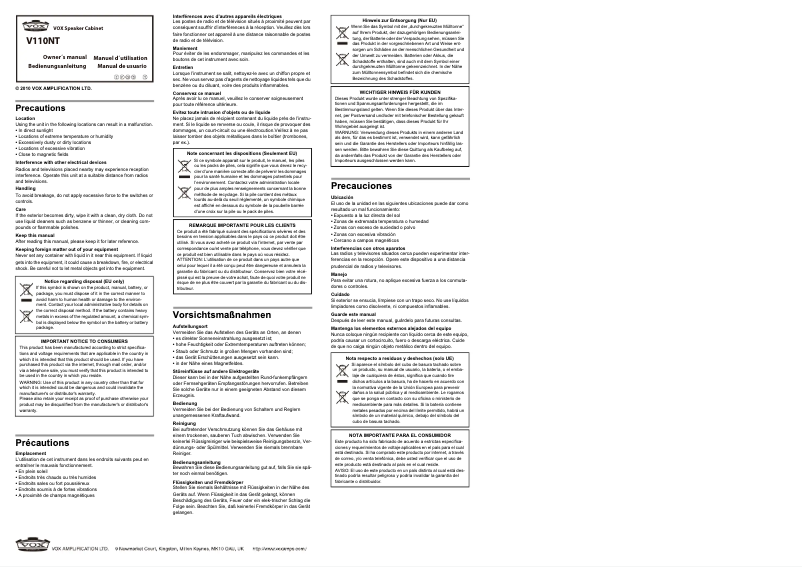 Page 1 de la notice Manuel utilisateur VOX V110NT