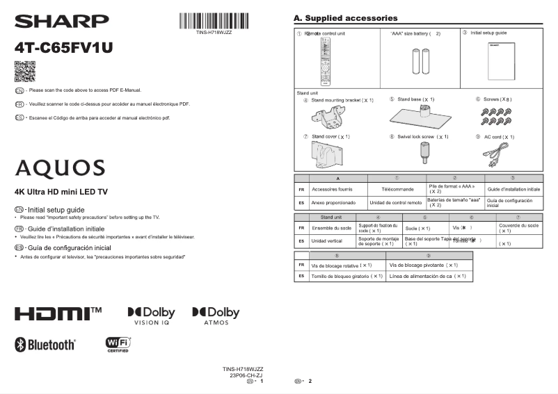 Page 1 de la notice Guide de démarrage rapide Sharp 4T-C65FV1U