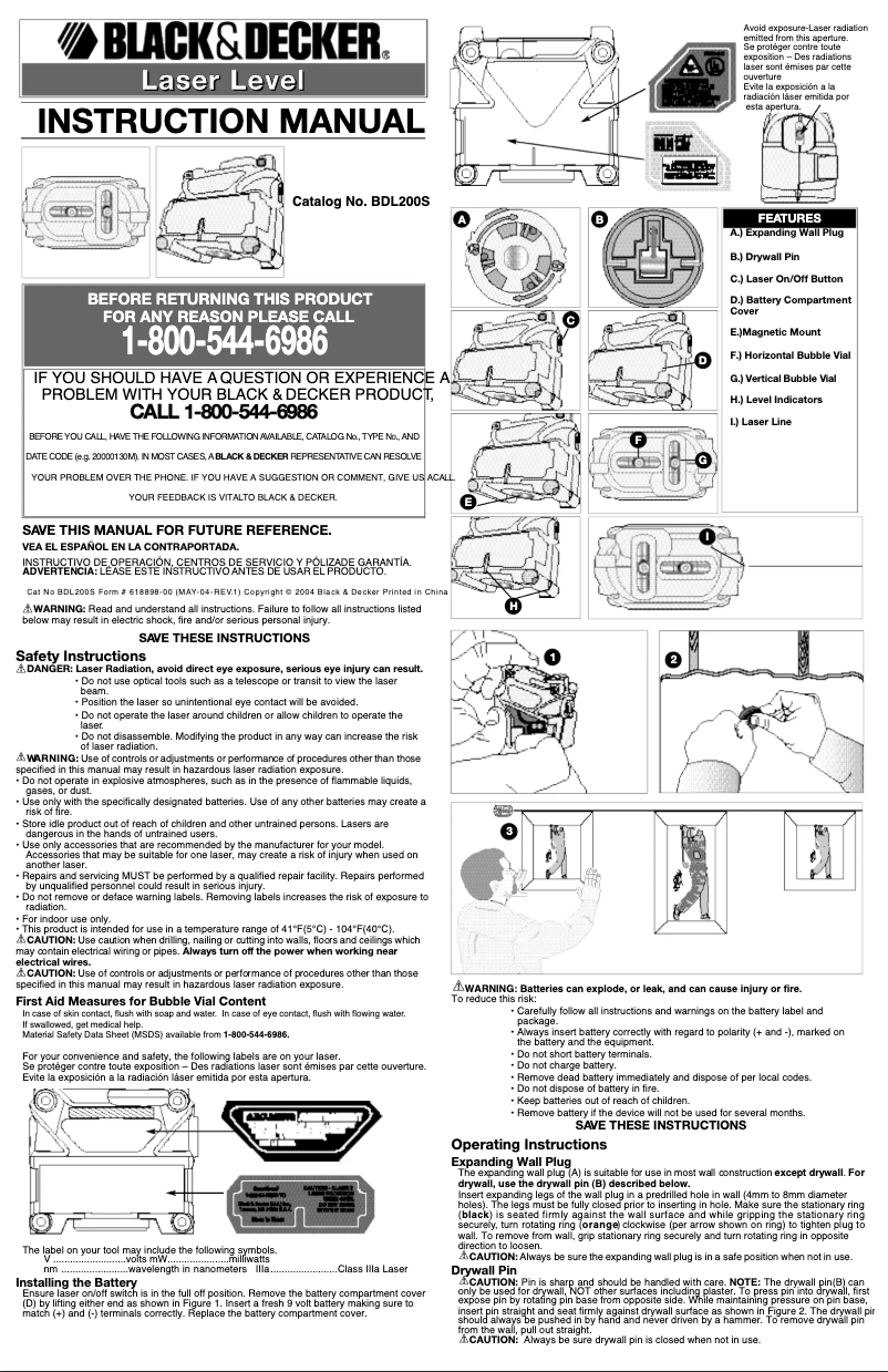 Page n°1 - Manuel utilisateur Black & Decker BDL200S