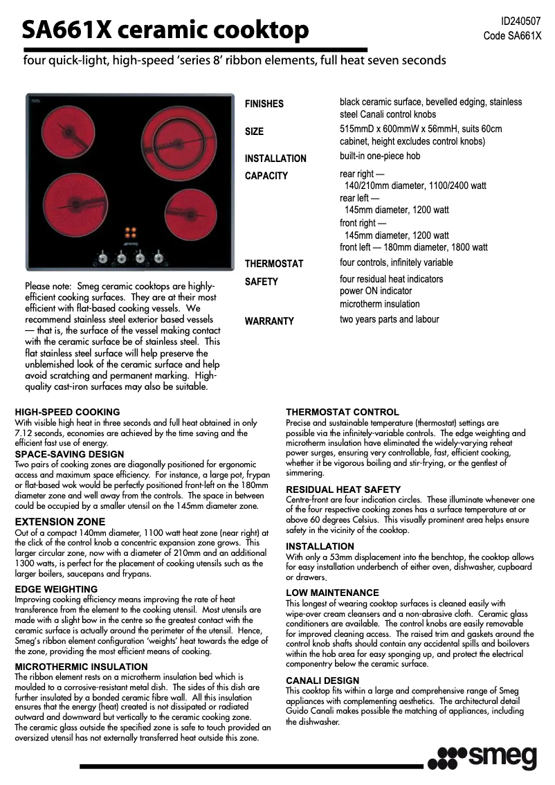 Page n°1 - Fiche technique Smeg SA661X2