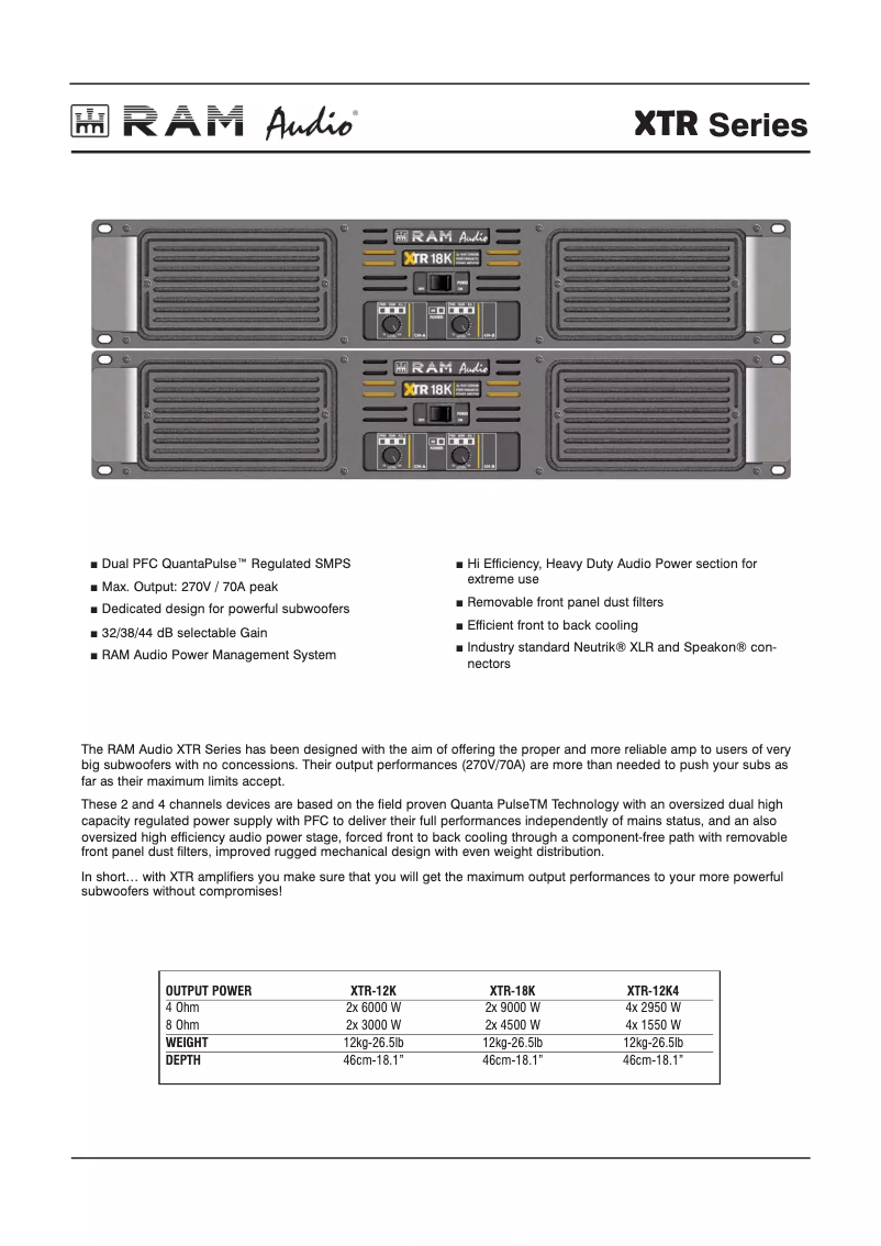 Page 1 de la notice Fiche technique Ram Audio XTR 12 K4