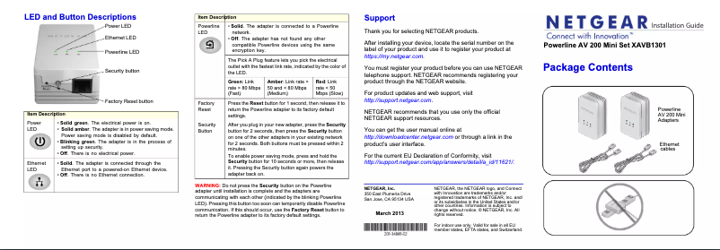 Page n°1 - Guide d'installation Netgear XAVB1301v2