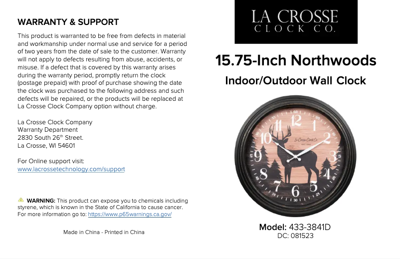 Page 1 de la notice Manuel utilisateur La Crosse Technology 433-3841D