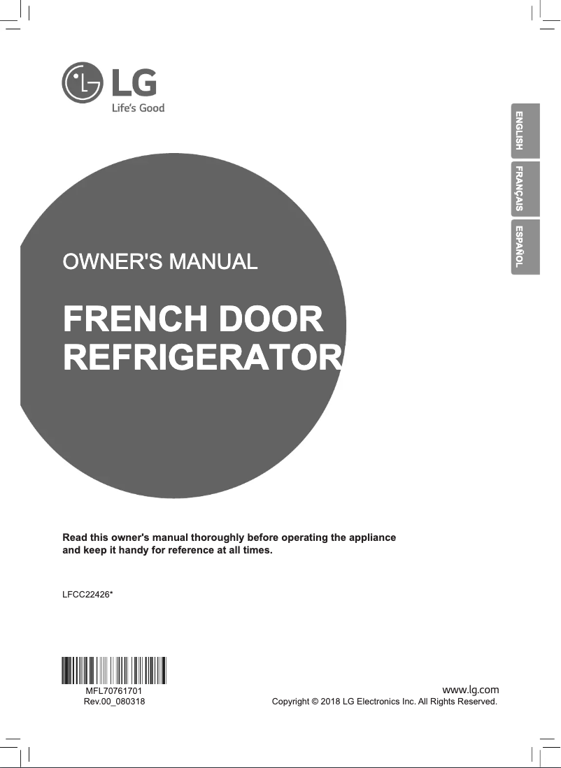 Page 1 de la notice Manuel utilisateur LG LFCC22426S