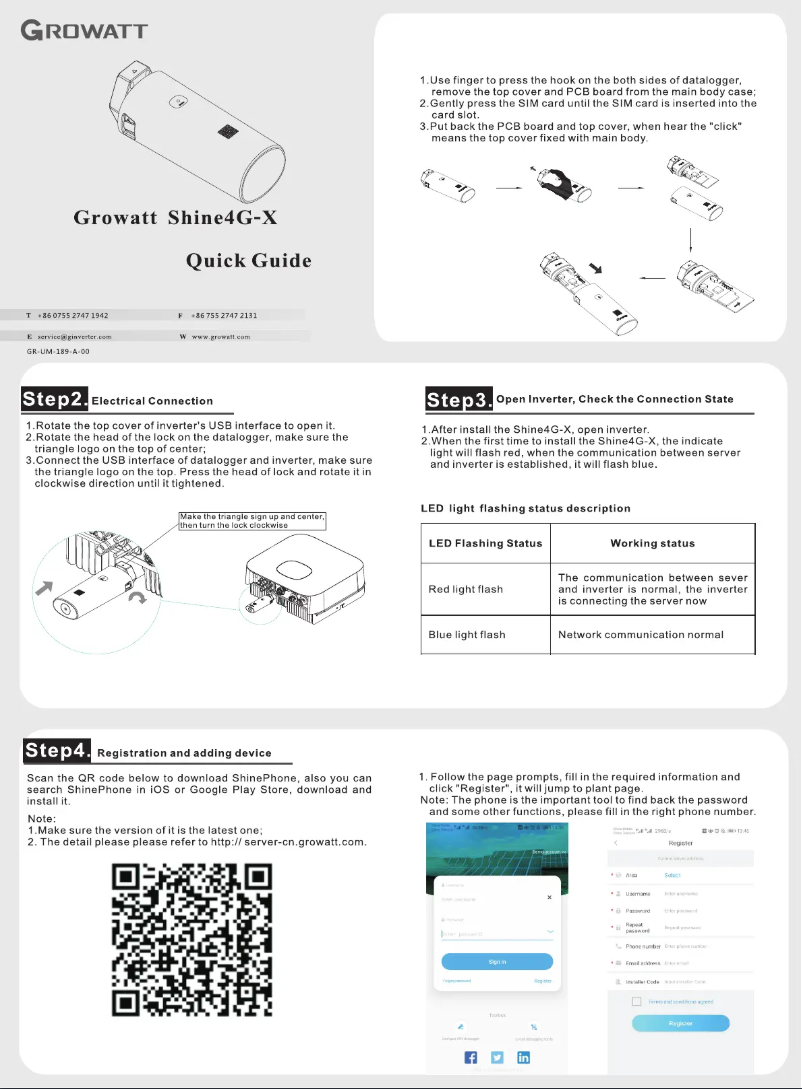 Page 1 de la notice Guide de démarrage rapide Growatt Shine Lan-X