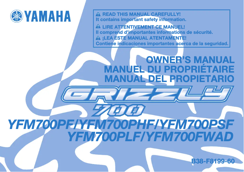 Image de la première page du manuel de l'appareil Grizzly 700 (2015)