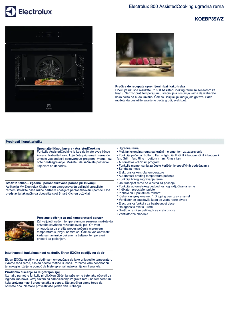 Page n°1 - Fiche technique Electrolux KOEBP39WZ