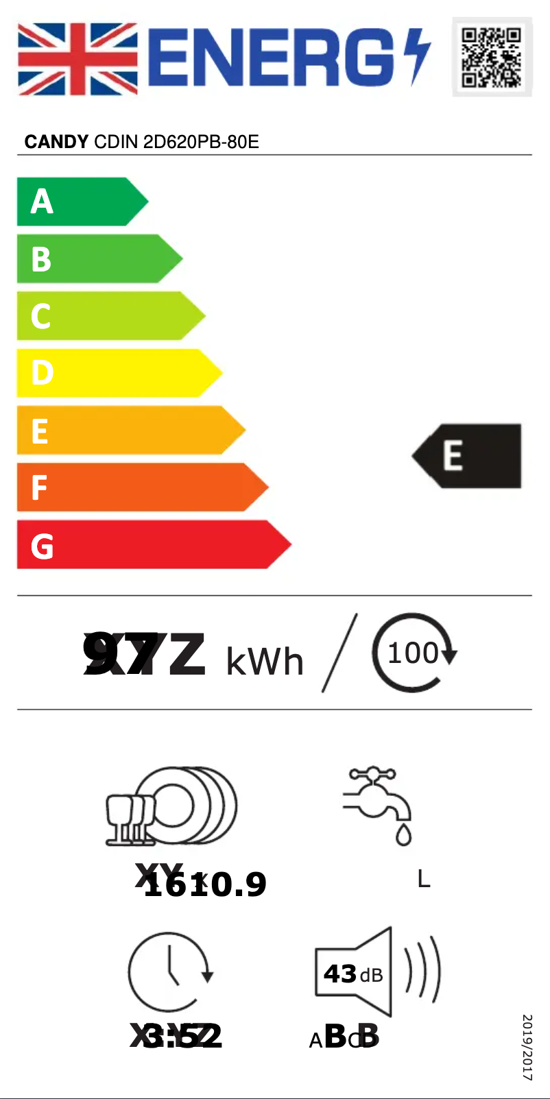 Page 1 de la notice Label énergétique Candy CDIN 2D620PB-80E