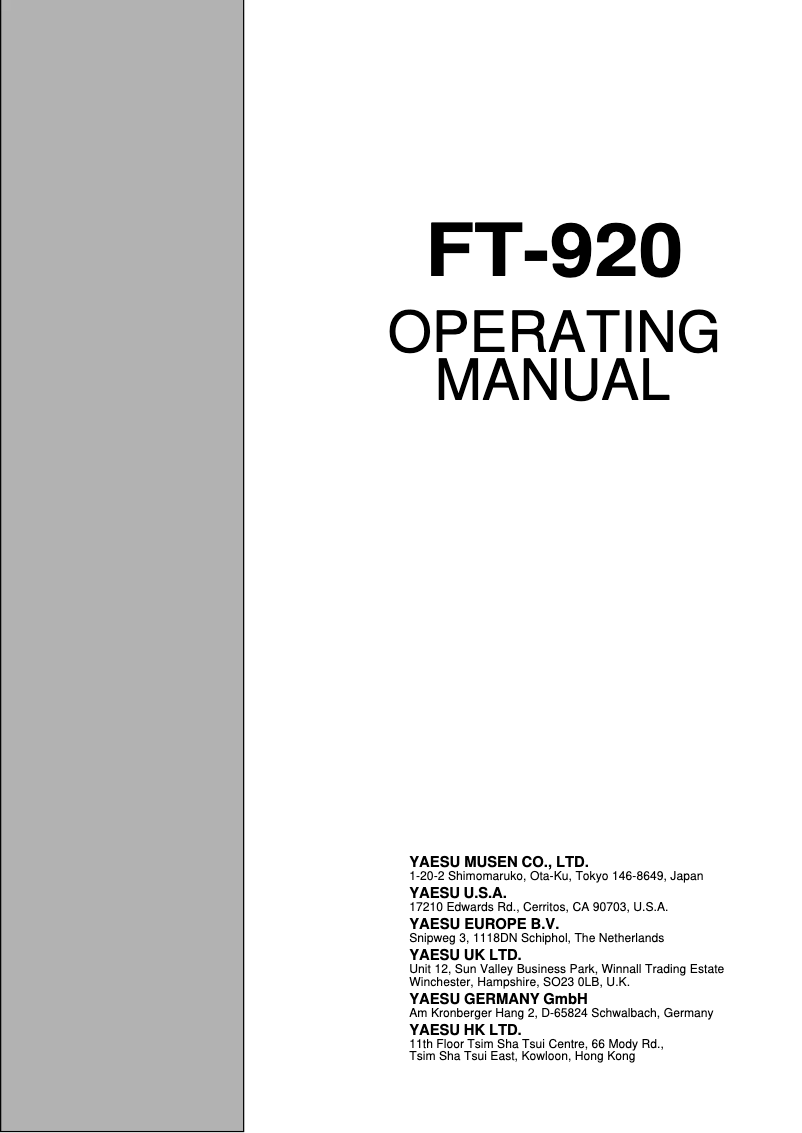 Imagen de la primera página del manual del dispositivo FT-920