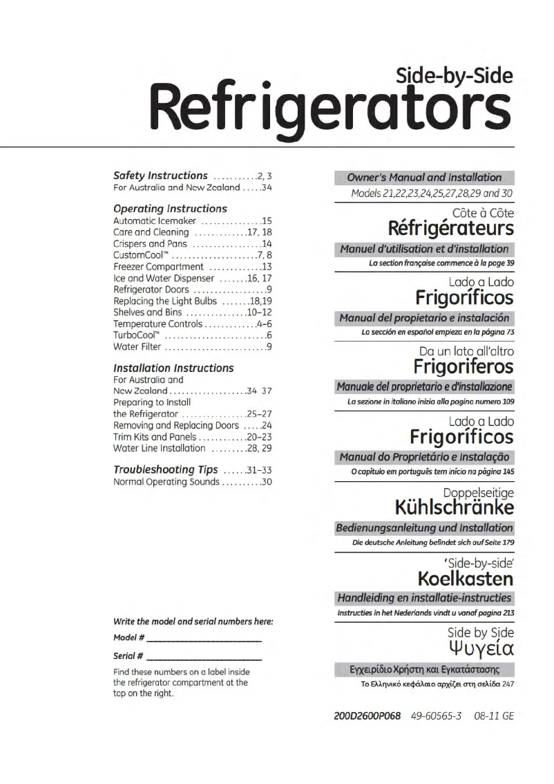 Page 1 of the manual User Manual GE RCE 24 VGF BB 6E Elegance
