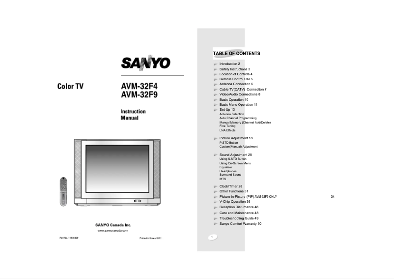 Page n°1 - Manuel utilisateur Sanyo AVM32F9