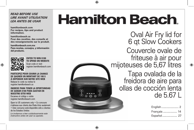 Page n°1 - Manuel utilisateur Hamilton Beach 33602