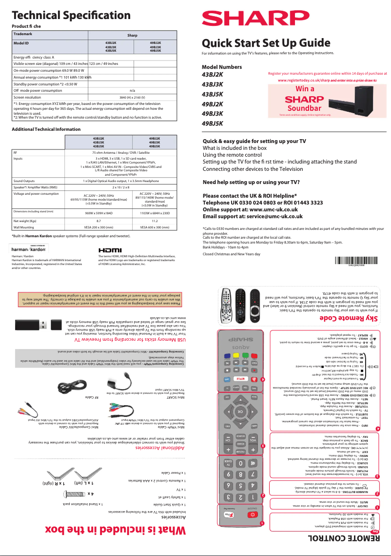 Page 1 de la notice Guide de démarrage rapide Sharp 43BJ5K