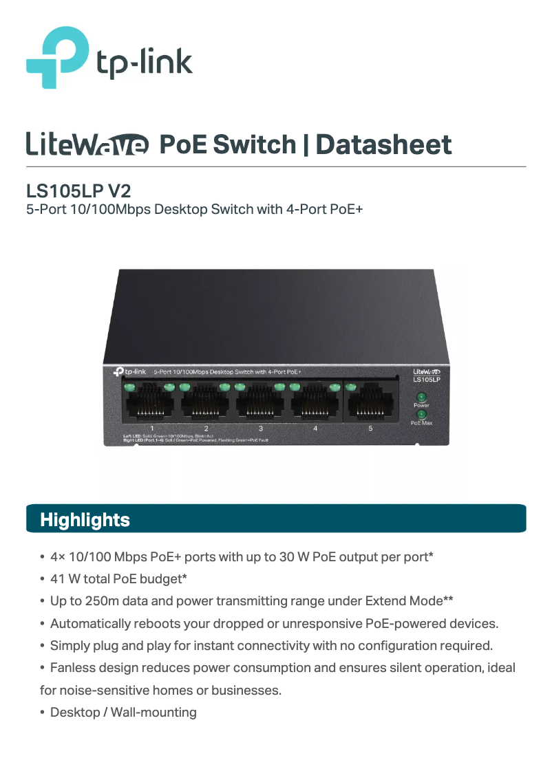Página 1 del manual Ficha técnica TP-Link LS105LP