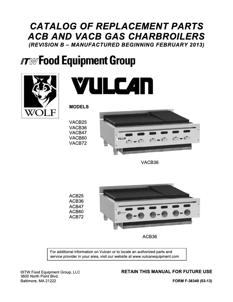 Page 1 de la notice Catalogue Vulcan VACB36