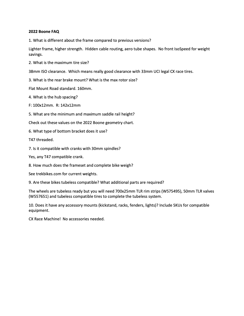 Page 1 de la notice FAQ Trek Boone