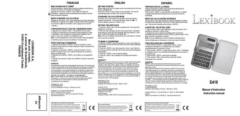 Page 1 de la notice Manuel utilisateur Lexibook E410