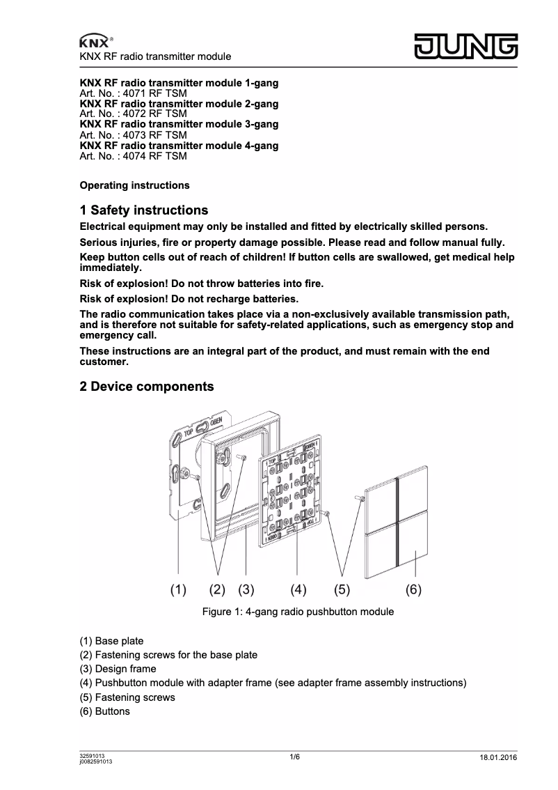 Page 1 de la notice Manuel utilisateur JUNG 4073 RF TSM
