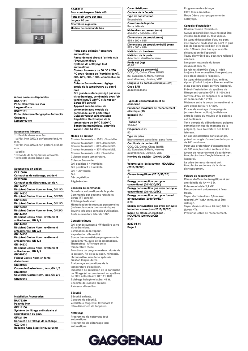 Image de la première page du manuel de l'appareil BS475111