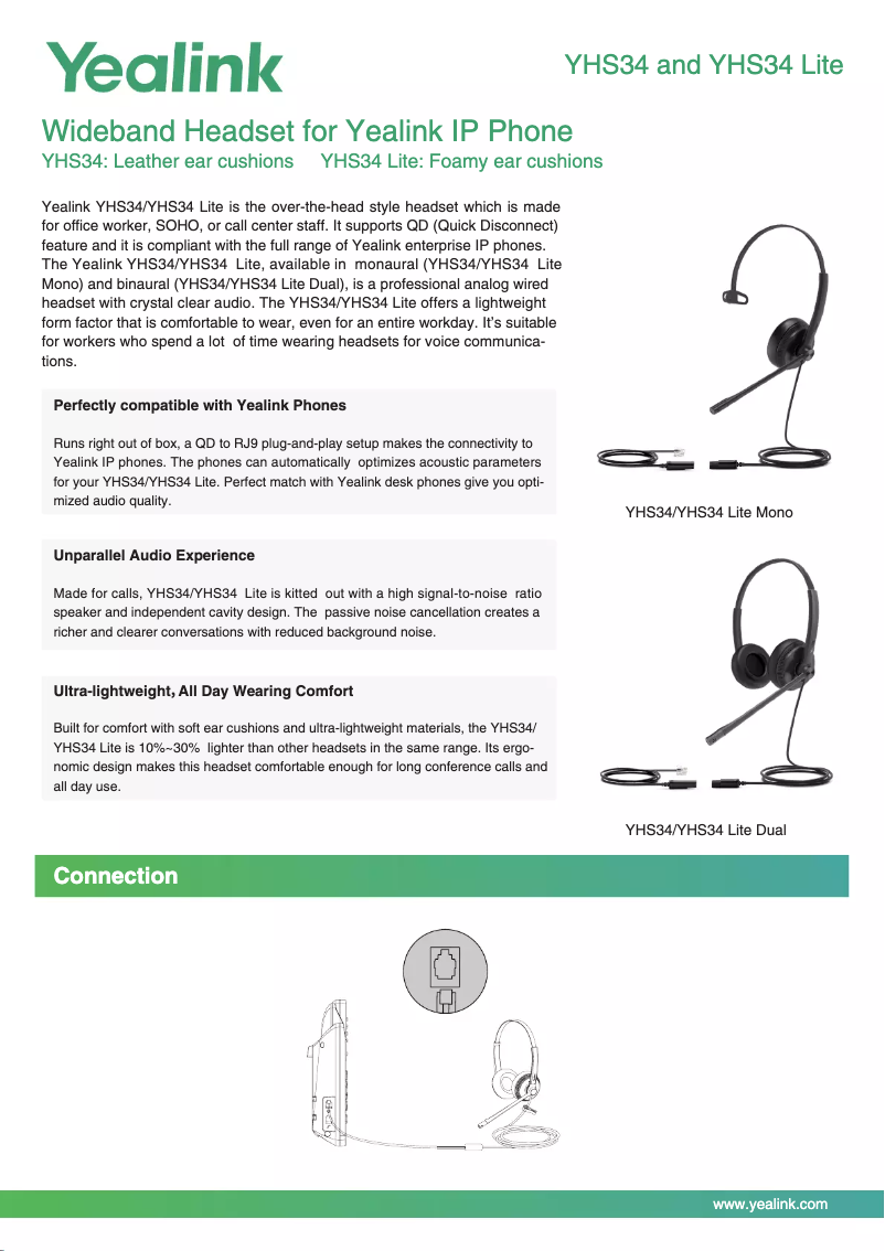 Page 1 de la notice Manuel utilisateur Yealink YHS34 Lite