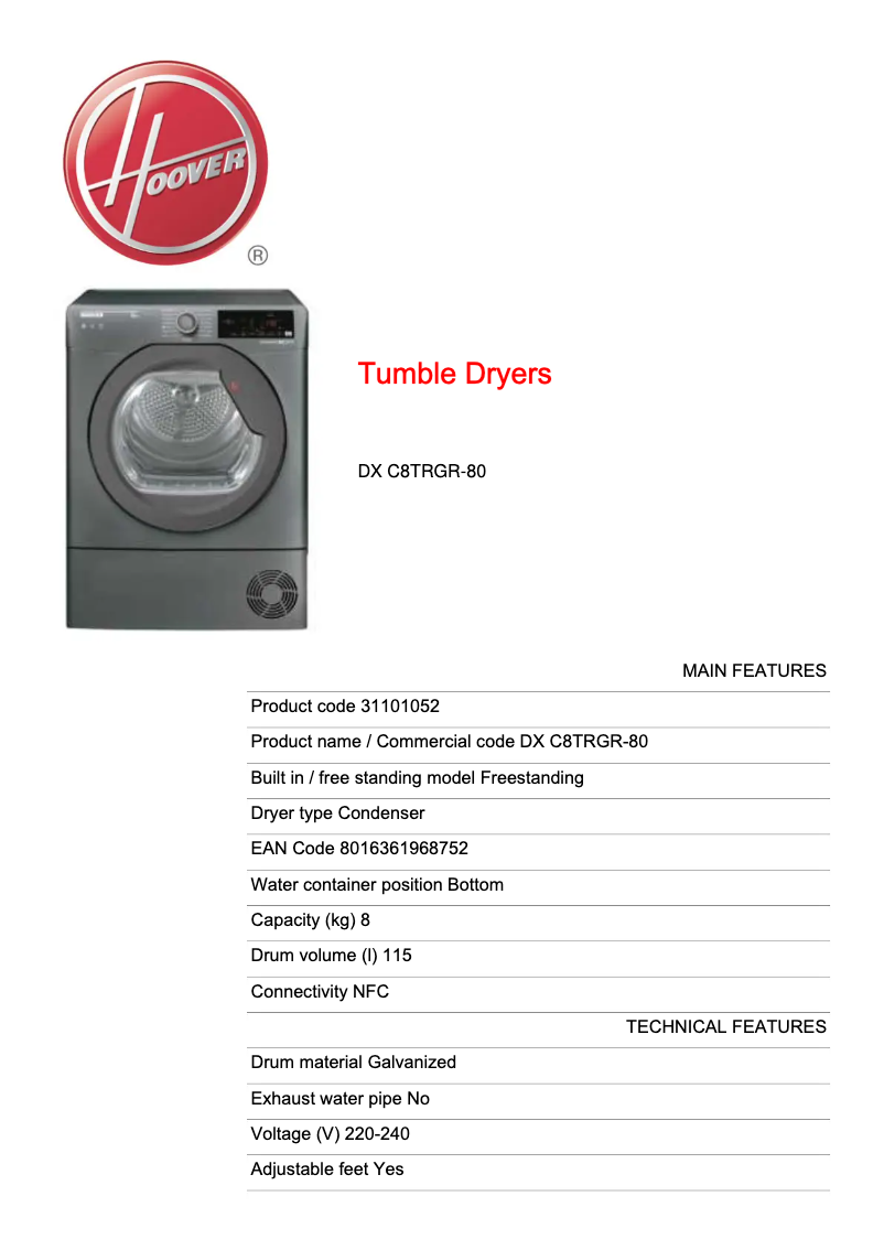 Image de la première page du manuel de l'appareil DX C8TRGR-80