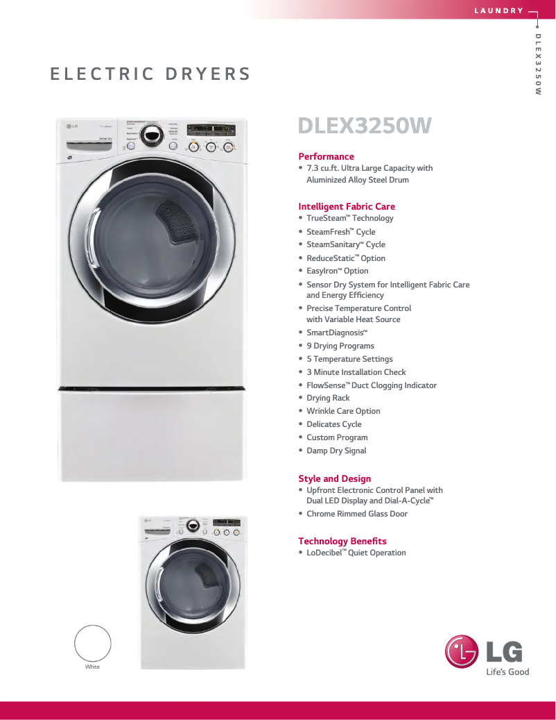 Page 1 de la notice Fiche technique LG DLEX3250W