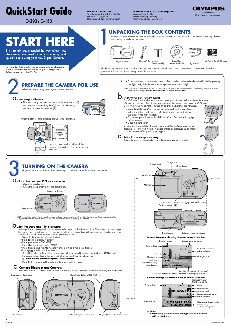 Page 1 de la notice Guide de démarrage rapide Olympus D-390