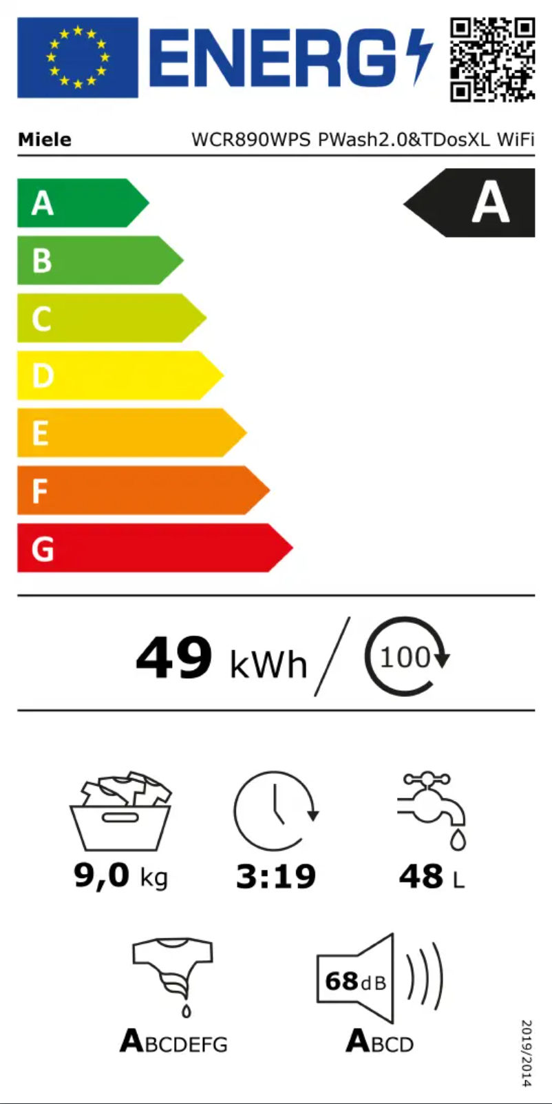 Page n°1 - Label énergétique Miele WCR 890 WPS