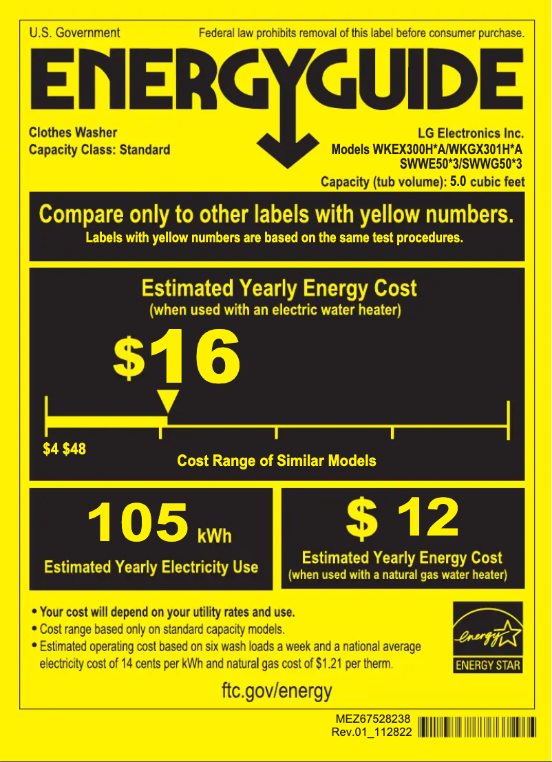Page n°1 - Label énergétique LG WKEX300HBA