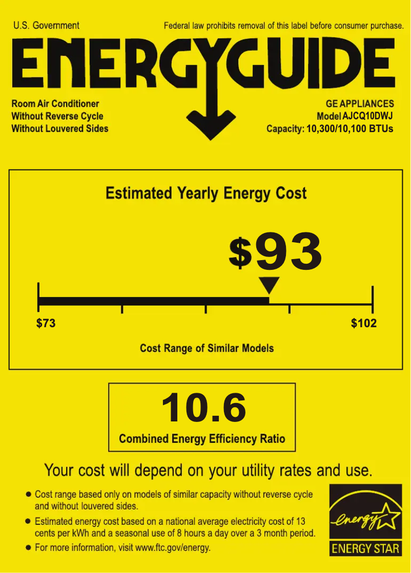Page n°1 - Label énergétique GE AJCQ10DWJ