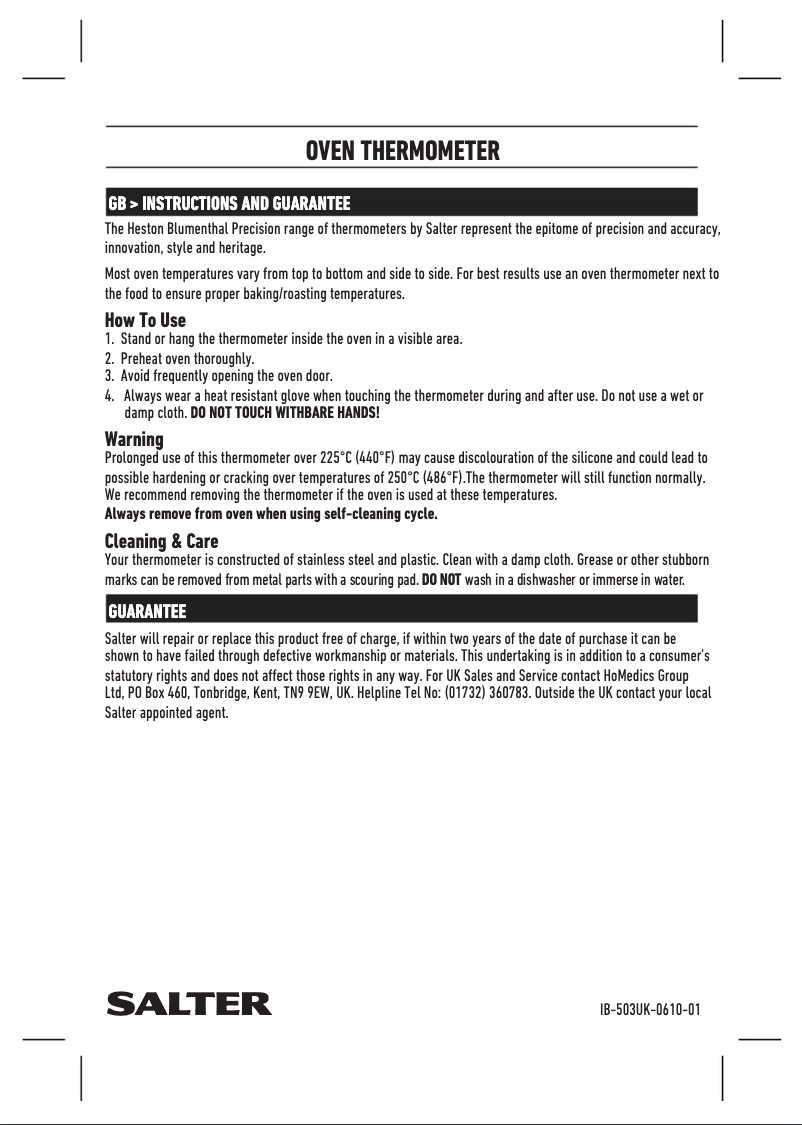 Page 1 de la notice Manuel utilisateur Salter 503