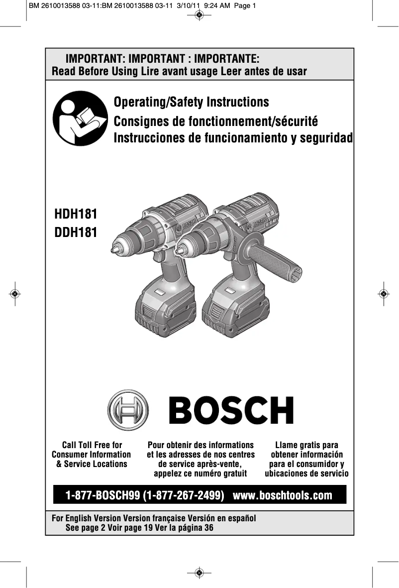 Page 1 de la notice Manuel utilisateur Bosch HDH181-01