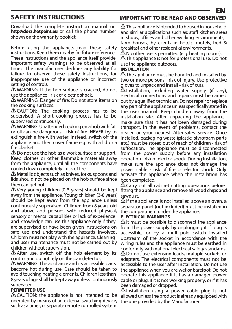 Página 1 del manual Manual de usuario Hotpoint HB 3160C NE