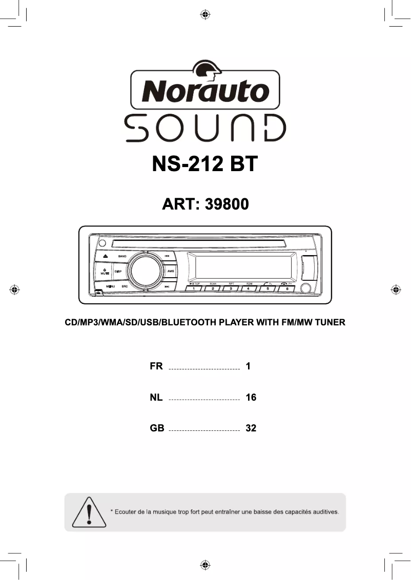 Page 1 de la notice Manuel utilisateur Norauto NS-212 BT