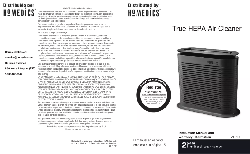 Page n°1 - Manuel utilisateur Homedics AF-10