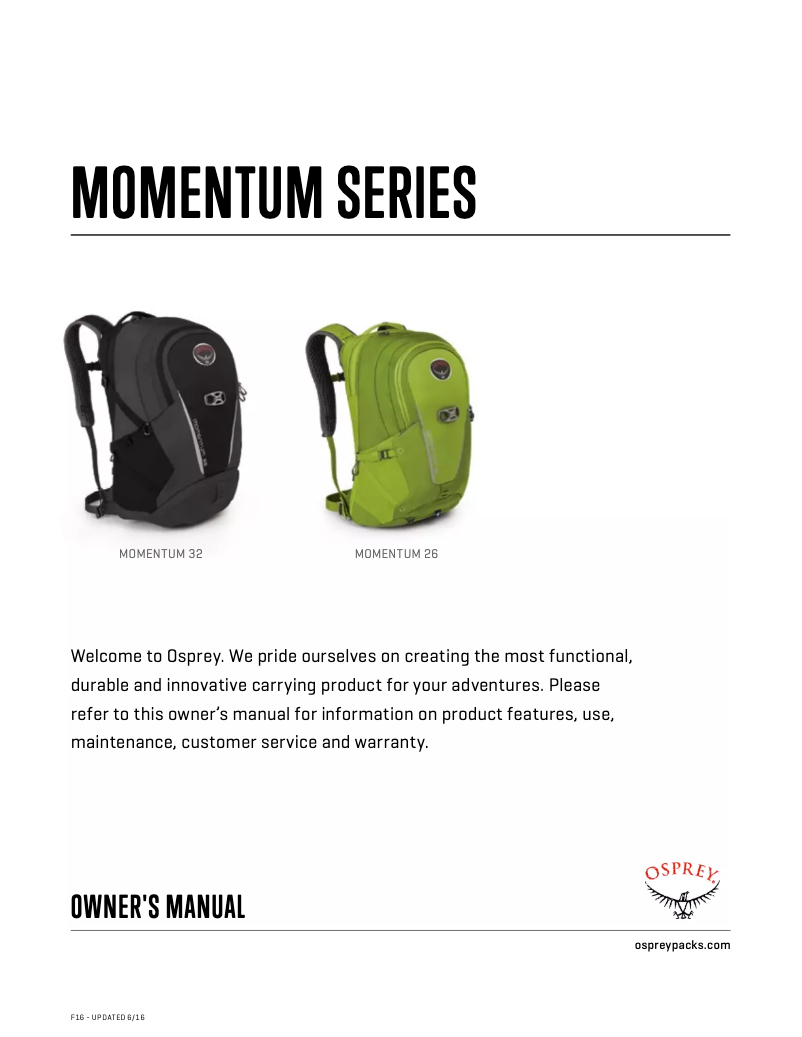 Page 1 de la notice Manuel utilisateur Osprey Momentum 26