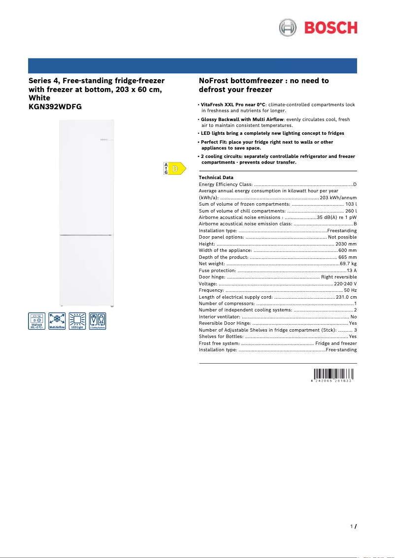 Image de la première page du manuel de l'appareil KGN392WDFG