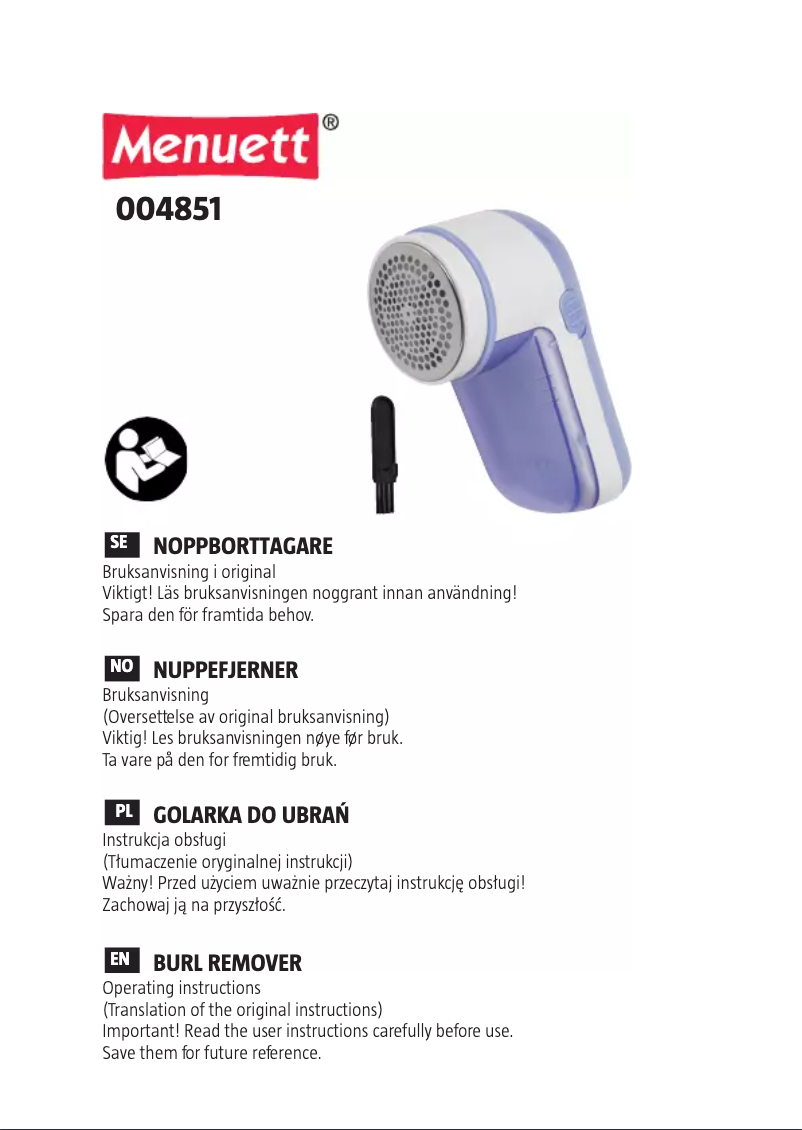 Page n°1 - Manuel utilisateur Menuett 004-851