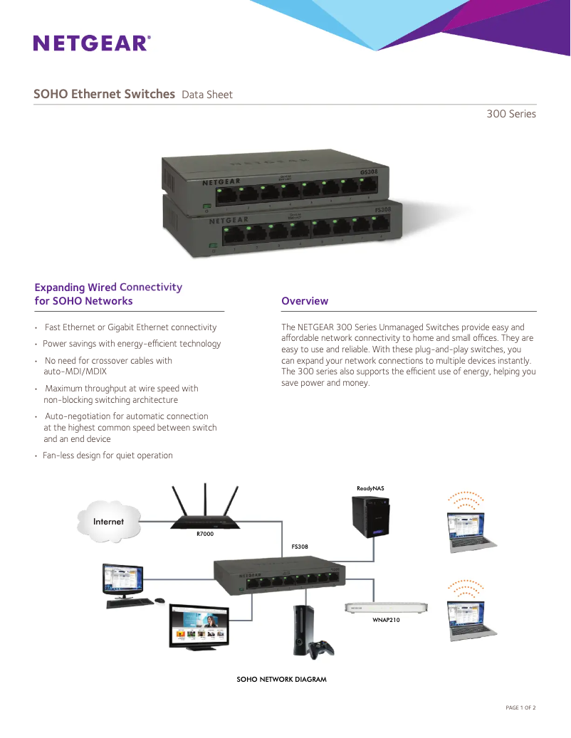Page n°1 - Fiche technique Netgear FS308